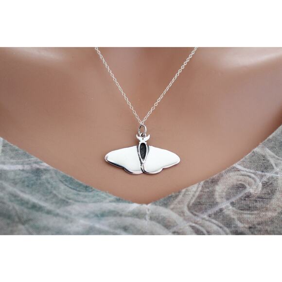 Sterling Silver Dimensional Moth Charm Necklace - Picture 4 of 4